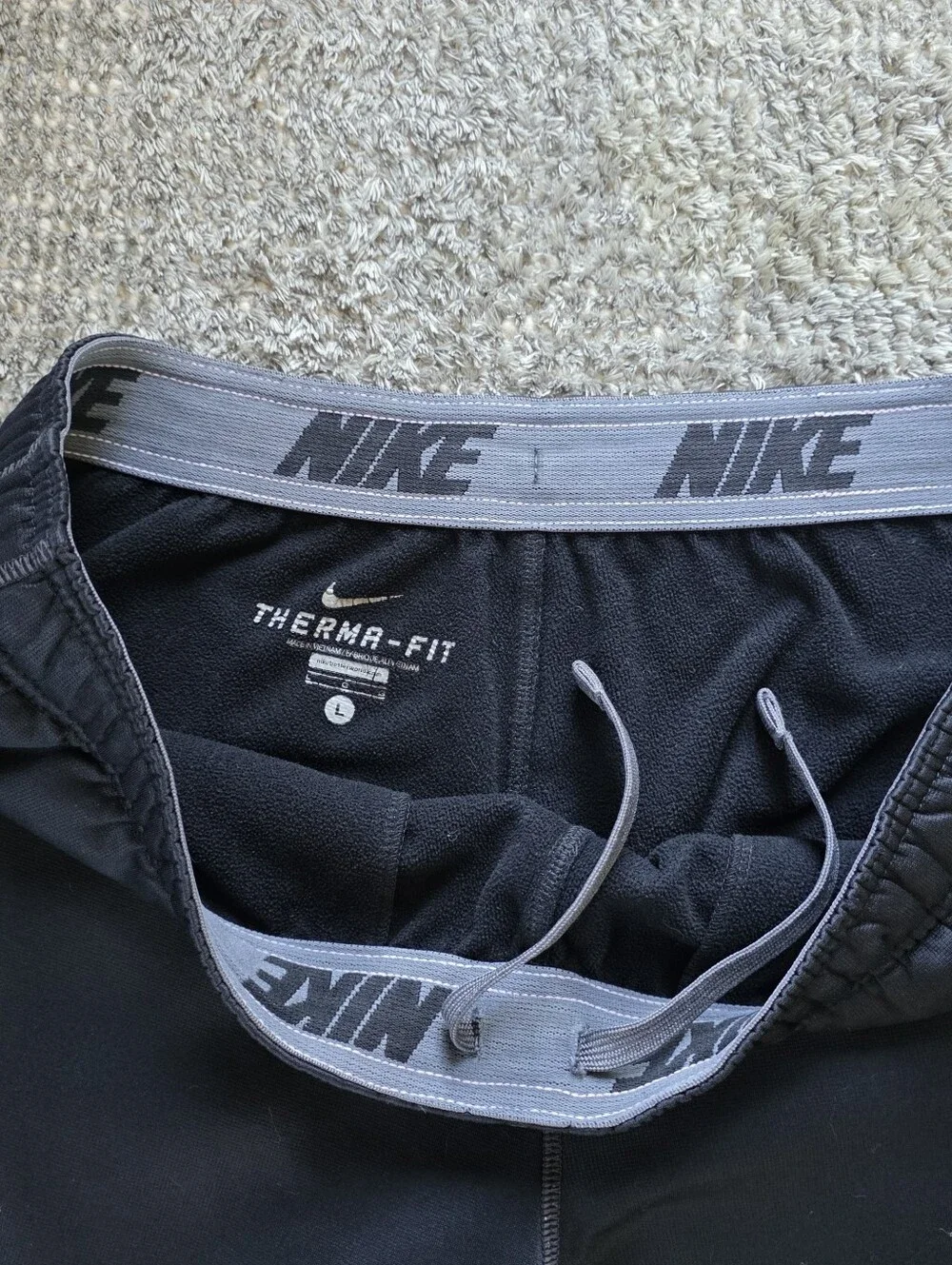 Nike Therma-Fit Fleece Lined Pants Men's L Black Waist Elastic & Drawstring